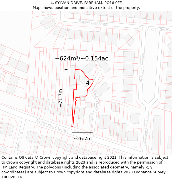 4, SYLVAN DRIVE, FAREHAM, PO16 9FE: Plot and title map