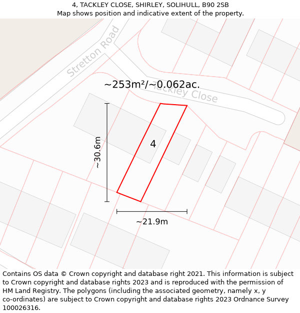 4, TACKLEY CLOSE, SHIRLEY, SOLIHULL, B90 2SB: Plot and title map