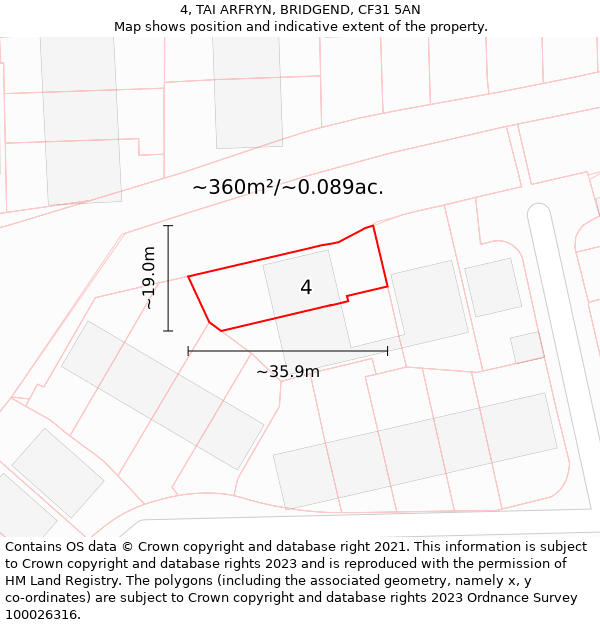 4, TAI ARFRYN, BRIDGEND, CF31 5AN: Plot and title map