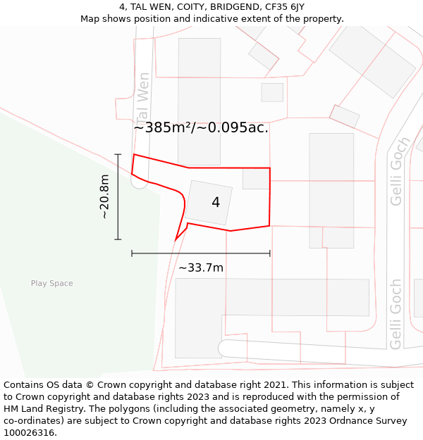 4, TAL WEN, COITY, BRIDGEND, CF35 6JY: Plot and title map