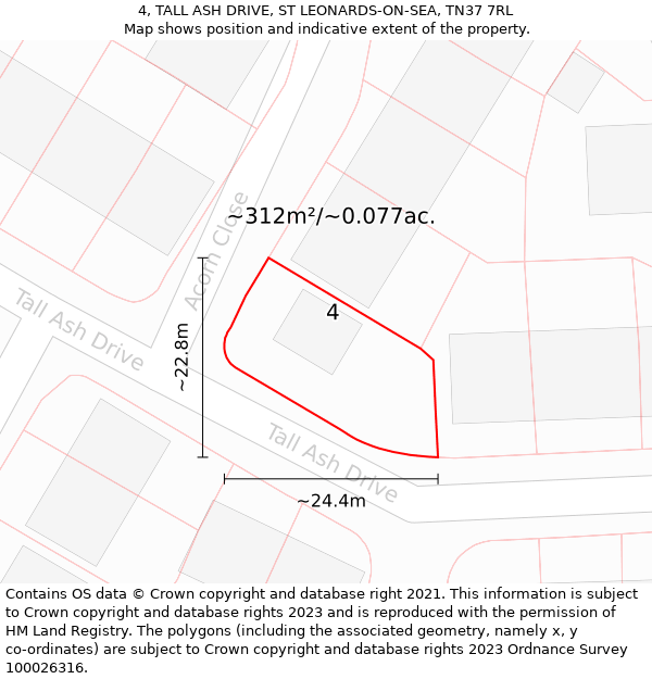 4, TALL ASH DRIVE, ST LEONARDS-ON-SEA, TN37 7RL: Plot and title map