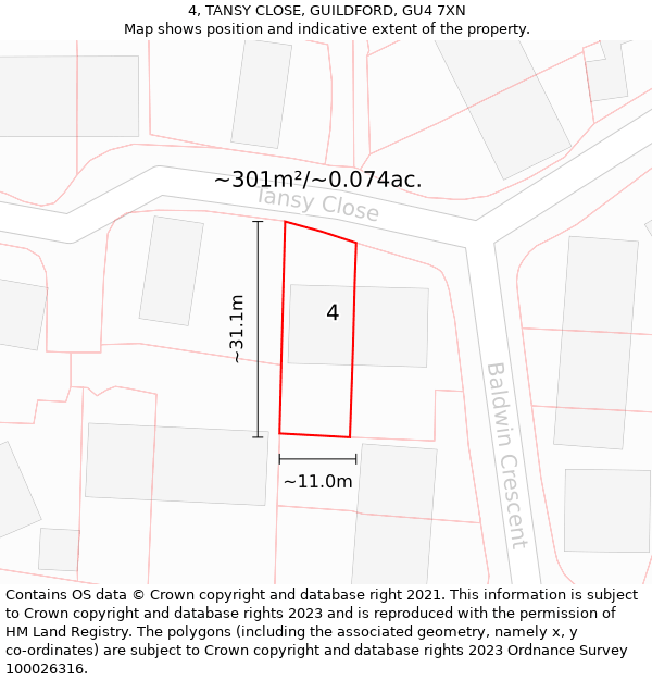 4, TANSY CLOSE, GUILDFORD, GU4 7XN: Plot and title map