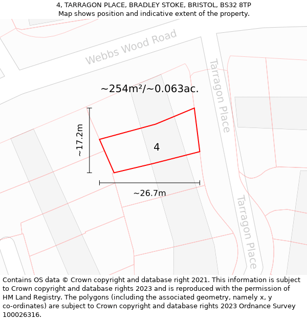 4, TARRAGON PLACE, BRADLEY STOKE, BRISTOL, BS32 8TP: Plot and title map