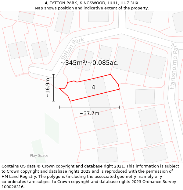 4, TATTON PARK, KINGSWOOD, HULL, HU7 3HX: Plot and title map