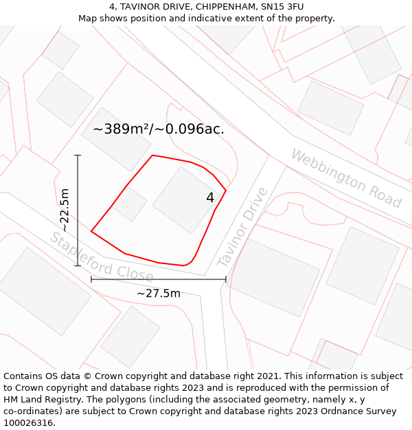 4, TAVINOR DRIVE, CHIPPENHAM, SN15 3FU: Plot and title map