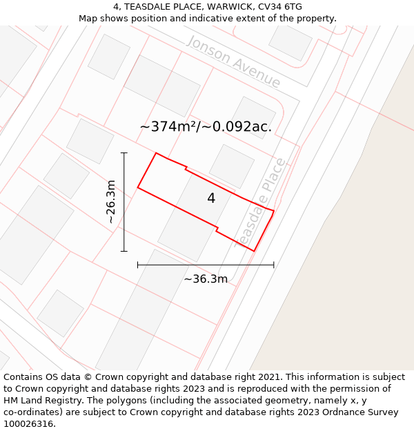 4, TEASDALE PLACE, WARWICK, CV34 6TG: Plot and title map