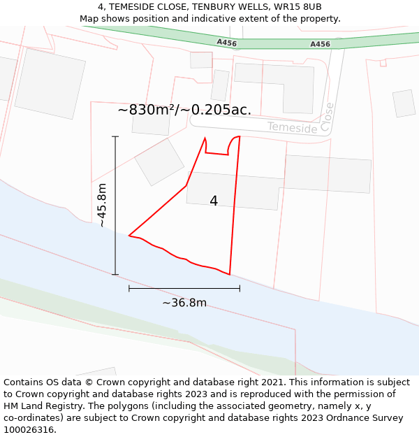 4, TEMESIDE CLOSE, TENBURY WELLS, WR15 8UB: Plot and title map