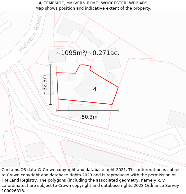 4, TEMESIDE, MALVERN ROAD, WORCESTER, WR2 4BS: Plot and title map