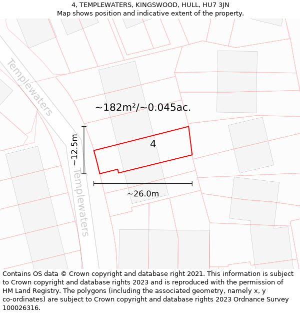 4, TEMPLEWATERS, KINGSWOOD, HULL, HU7 3JN: Plot and title map