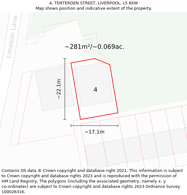 4, TENTERDEN STREET, LIVERPOOL, L5 8XW: Plot and title map