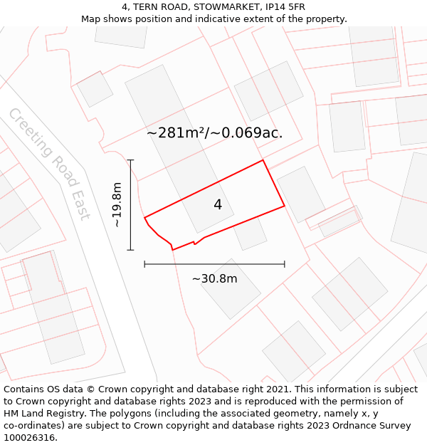 4, TERN ROAD, STOWMARKET, IP14 5FR: Plot and title map