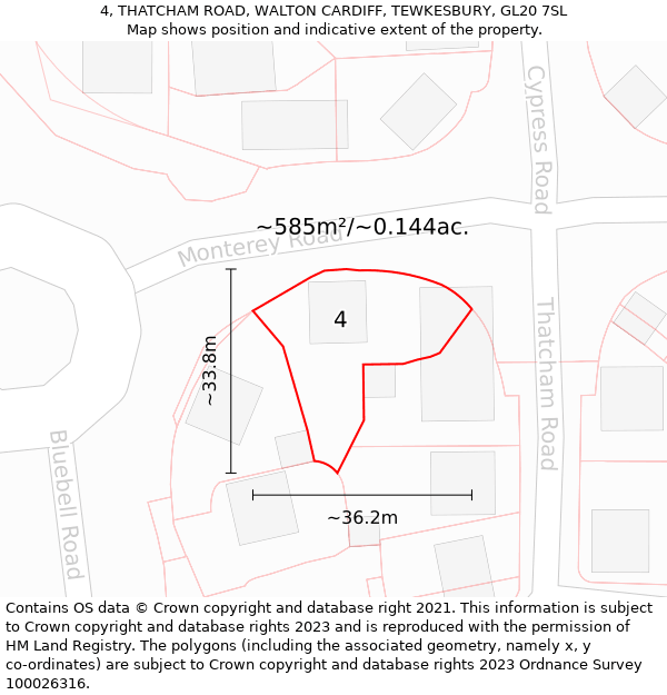 4, THATCHAM ROAD, WALTON CARDIFF, TEWKESBURY, GL20 7SL: Plot and title map