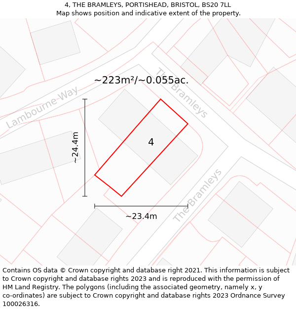 4, THE BRAMLEYS, PORTISHEAD, BRISTOL, BS20 7LL: Plot and title map