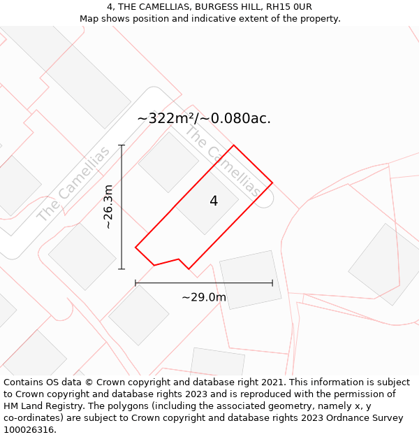 4, THE CAMELLIAS, BURGESS HILL, RH15 0UR: Plot and title map