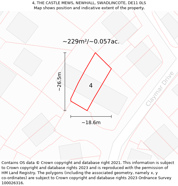 4, THE CASTLE MEWS, NEWHALL, SWADLINCOTE, DE11 0LS: Plot and title map