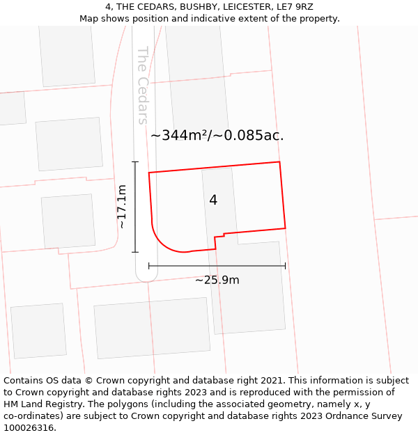 4, THE CEDARS, BUSHBY, LEICESTER, LE7 9RZ: Plot and title map