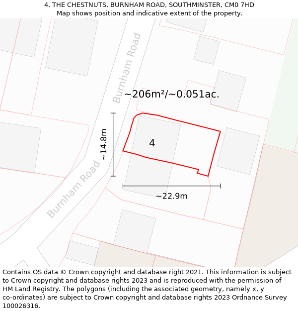 4, THE CHESTNUTS, BURNHAM ROAD, SOUTHMINSTER, CM0 7HD: Plot and title map