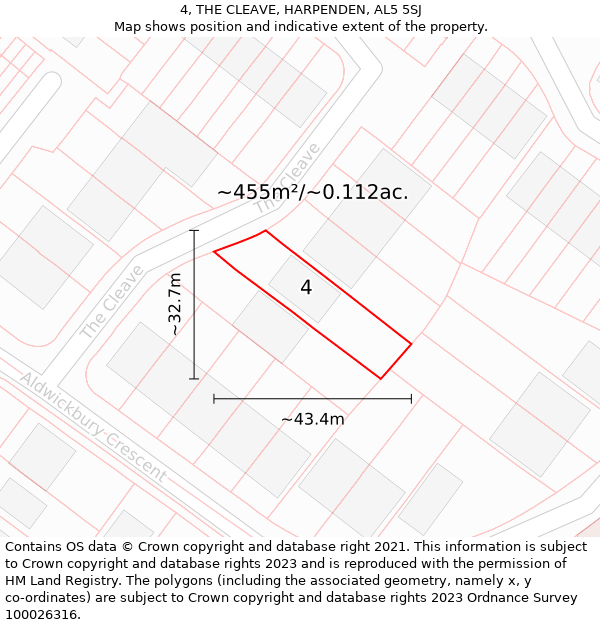 4, THE CLEAVE, HARPENDEN, AL5 5SJ: Plot and title map