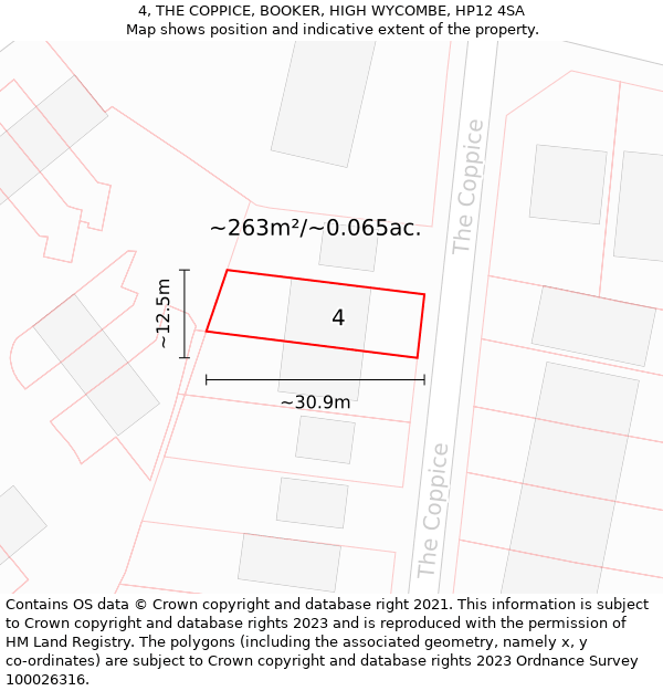 4, THE COPPICE, BOOKER, HIGH WYCOMBE, HP12 4SA: Plot and title map