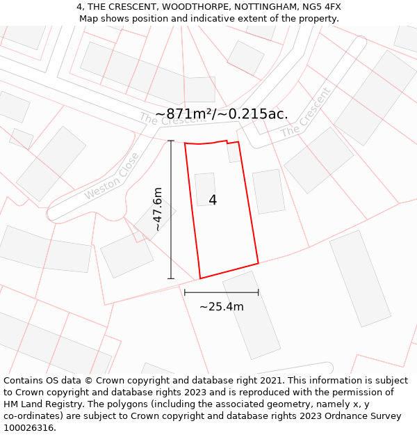 4, THE CRESCENT, WOODTHORPE, NOTTINGHAM, NG5 4FX: Plot and title map