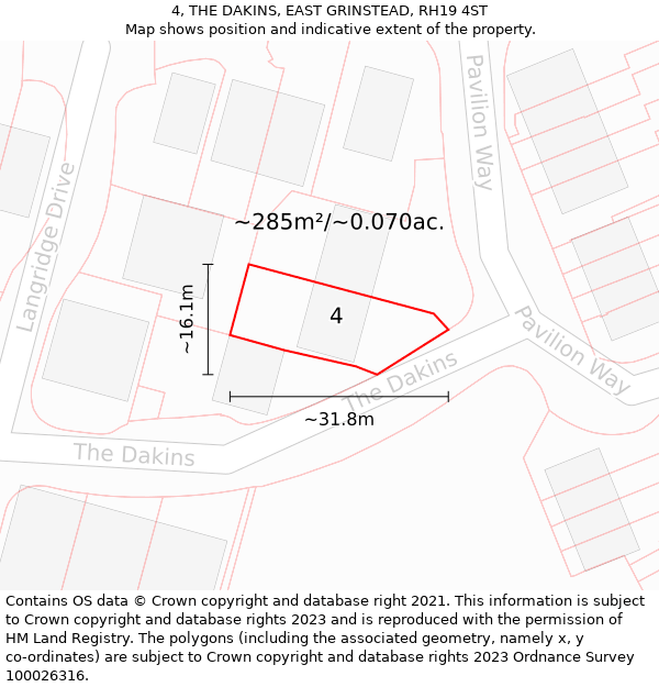 4, THE DAKINS, EAST GRINSTEAD, RH19 4ST: Plot and title map