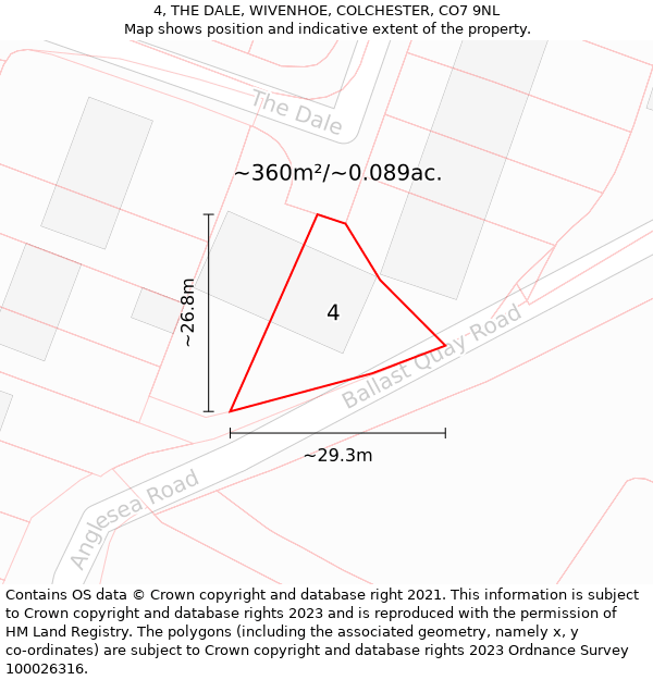 4, THE DALE, WIVENHOE, COLCHESTER, CO7 9NL: Plot and title map