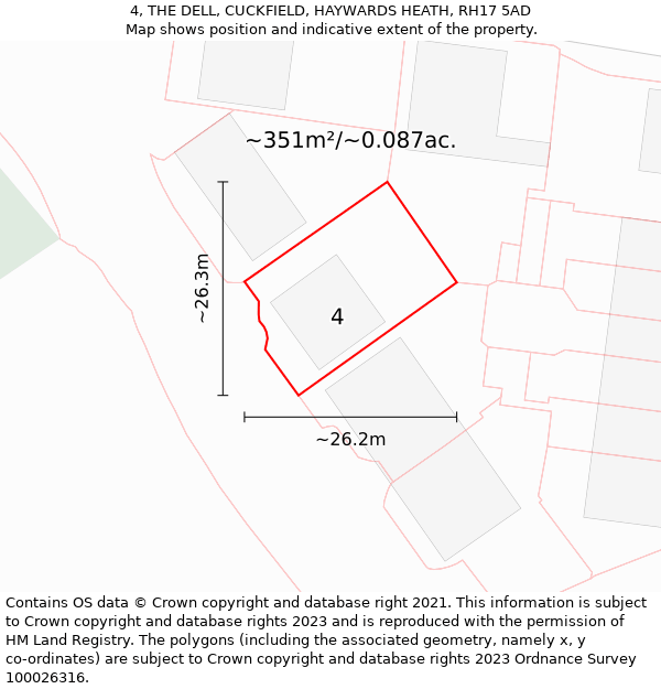 4, THE DELL, CUCKFIELD, HAYWARDS HEATH, RH17 5AD: Plot and title map