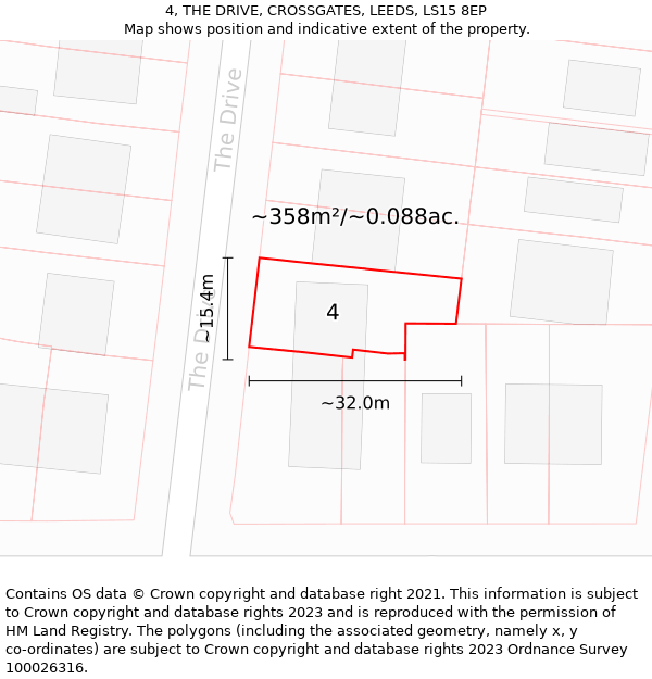 4, THE DRIVE, CROSSGATES, LEEDS, LS15 8EP: Plot and title map