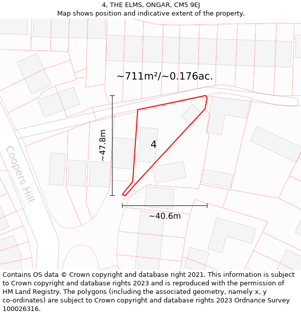 4, THE ELMS, ONGAR, CM5 9EJ: Plot and title map