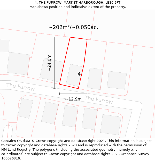4, THE FURROW, MARKET HARBOROUGH, LE16 9FT: Plot and title map