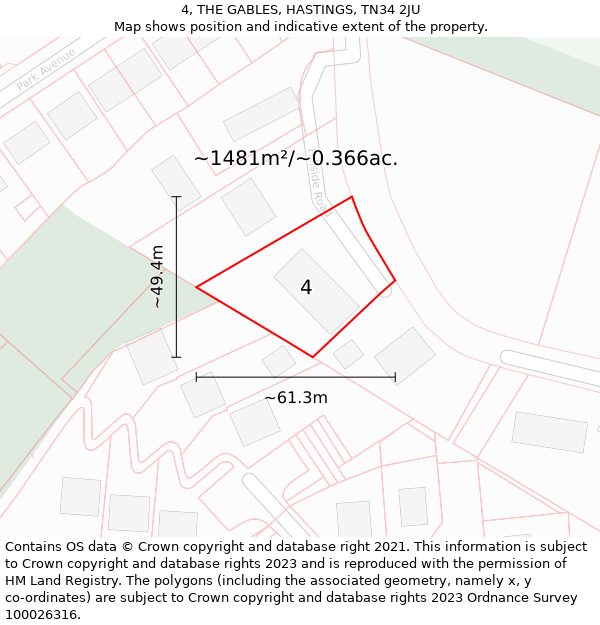 4, THE GABLES, HASTINGS, TN34 2JU: Plot and title map