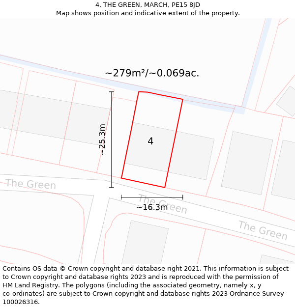 4, THE GREEN, MARCH, PE15 8JD: Plot and title map