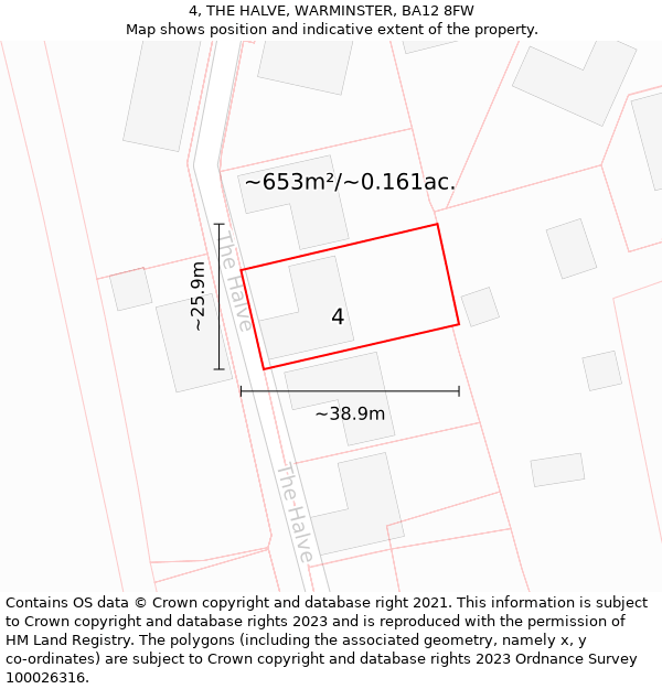 4, THE HALVE, WARMINSTER, BA12 8FW: Plot and title map