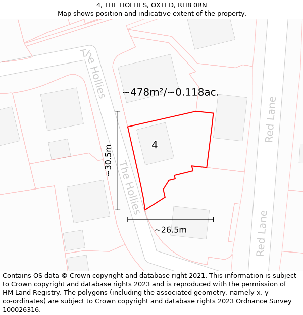 4, THE HOLLIES, OXTED, RH8 0RN: Plot and title map