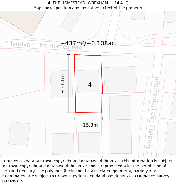 4, THE HOMESTEAD, WREXHAM, LL14 4HQ: Plot and title map