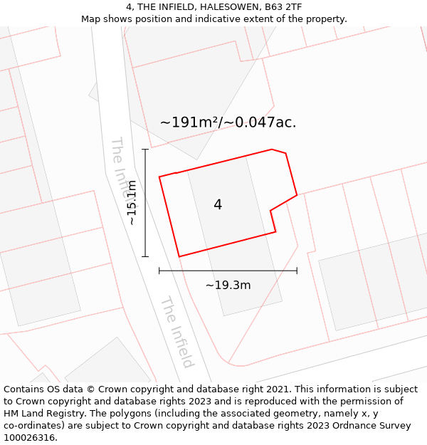 4, THE INFIELD, HALESOWEN, B63 2TF: Plot and title map