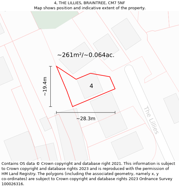 4, THE LILLIES, BRAINTREE, CM7 5NF: Plot and title map