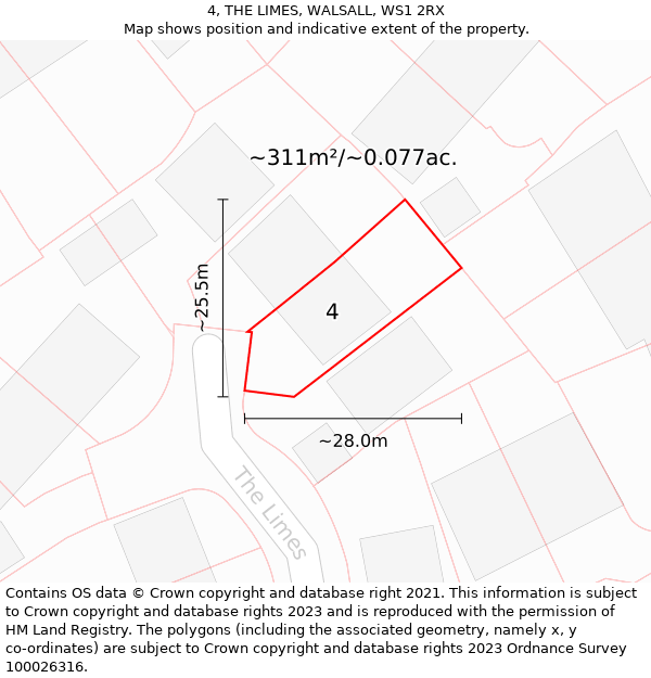 4, THE LIMES, WALSALL, WS1 2RX: Plot and title map