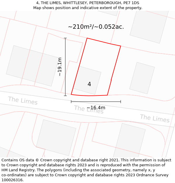 4, THE LIMES, WHITTLESEY, PETERBOROUGH, PE7 1DS: Plot and title map