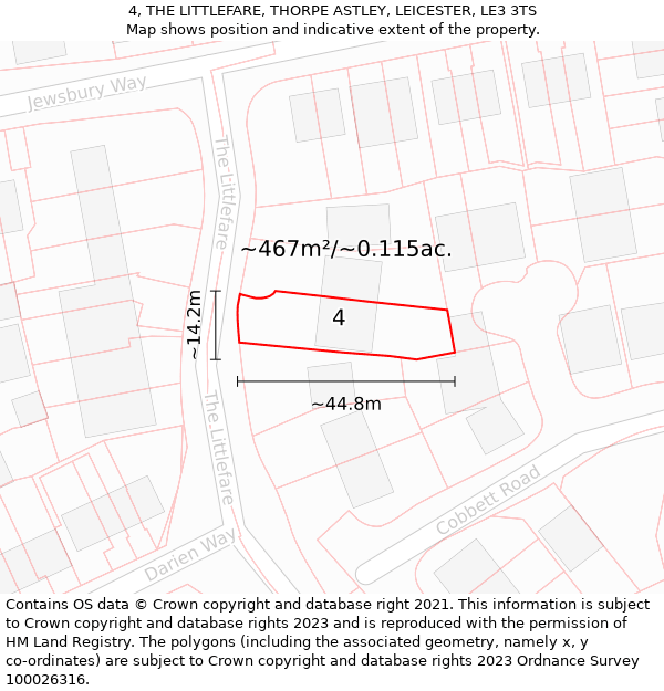 4, THE LITTLEFARE, THORPE ASTLEY, LEICESTER, LE3 3TS: Plot and title map