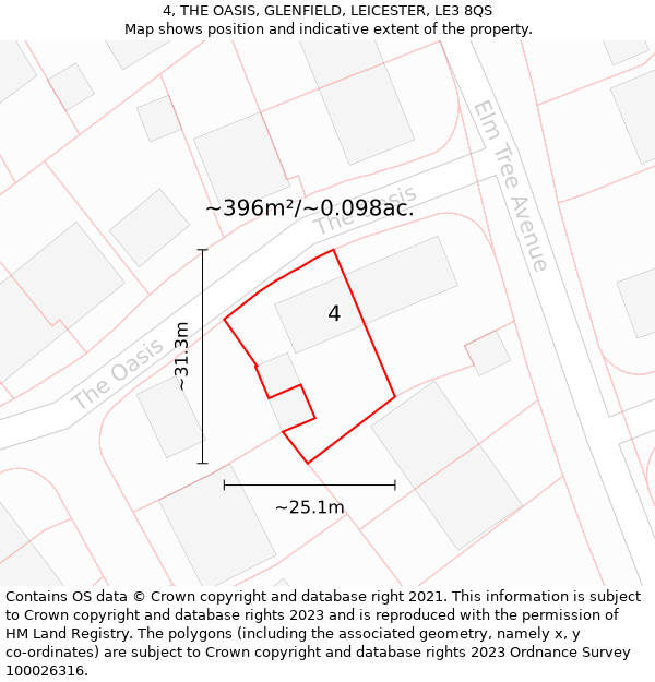 4, THE OASIS, GLENFIELD, LEICESTER, LE3 8QS: Plot and title map