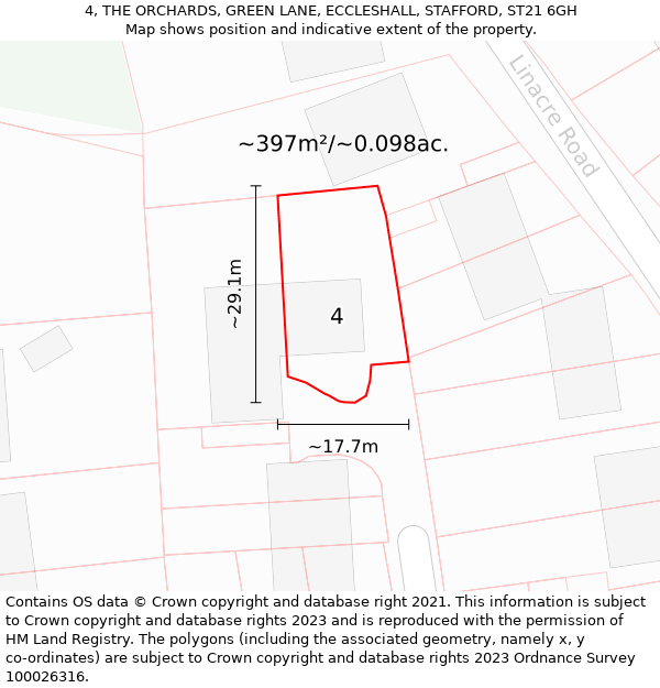 4, THE ORCHARDS, GREEN LANE, ECCLESHALL, STAFFORD, ST21 6GH: Plot and title map
