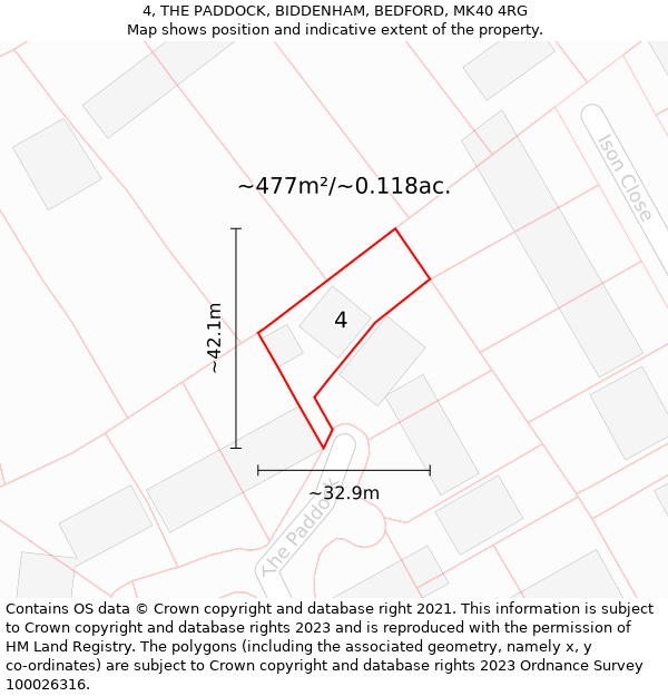 4, THE PADDOCK, BIDDENHAM, BEDFORD, MK40 4RG: Plot and title map