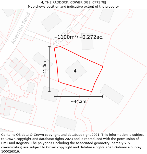 4, THE PADDOCK, COWBRIDGE, CF71 7EJ: Plot and title map