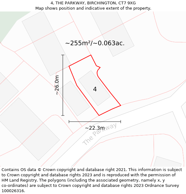 4, THE PARKWAY, BIRCHINGTON, CT7 9XG: Plot and title map