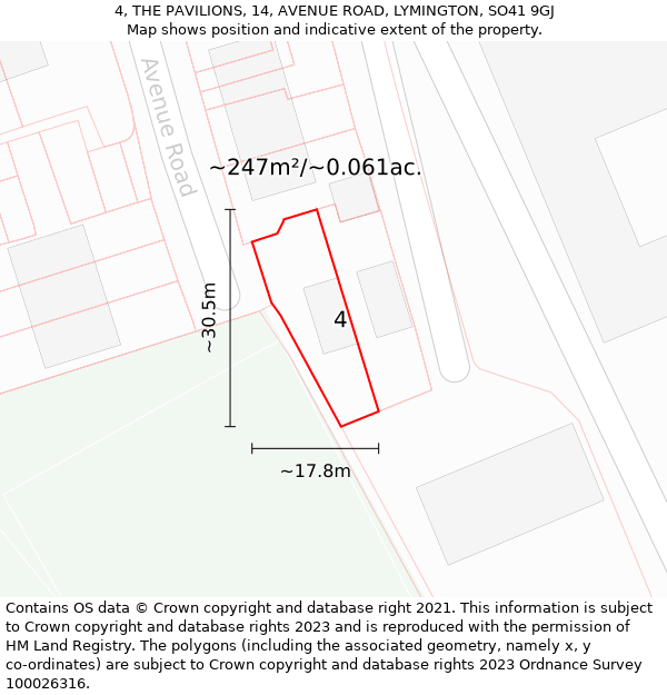 4, THE PAVILIONS, 14, AVENUE ROAD, LYMINGTON, SO41 9GJ: Plot and title map