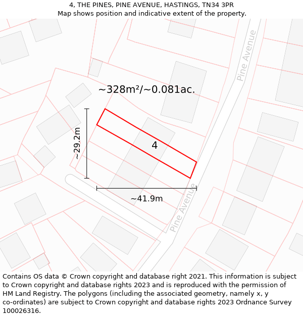4, THE PINES, PINE AVENUE, HASTINGS, TN34 3PR: Plot and title map