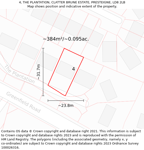 4, THE PLANTATION, CLATTER BRUNE ESTATE, PRESTEIGNE, LD8 2LB: Plot and title map