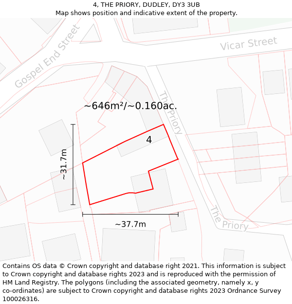 4, THE PRIORY, DUDLEY, DY3 3UB: Plot and title map