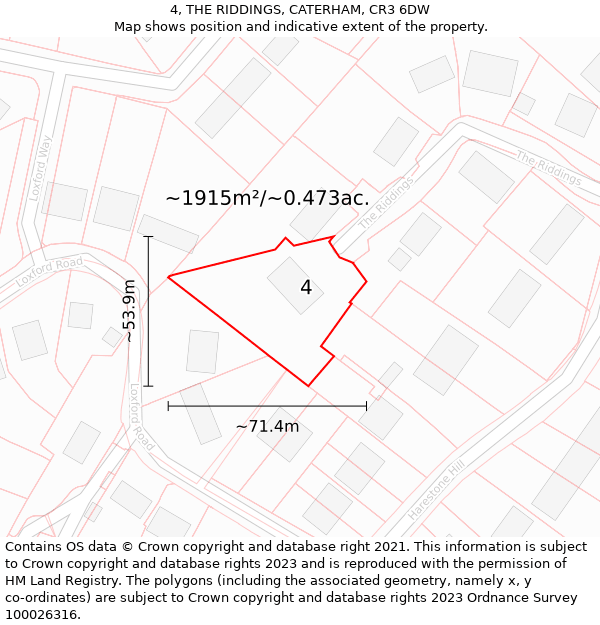 4, THE RIDDINGS, CATERHAM, CR3 6DW: Plot and title map